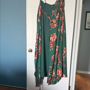 Lulu's Green Floral Asymmetrical Maxi Skirt